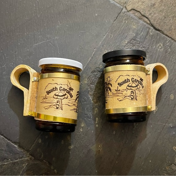 Vintage Wood Glass Beer Stein South Carolina Salt And Pepper Shaker Set 1970s - Picture 1 of 4